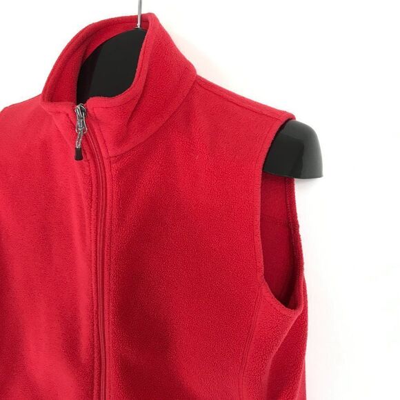 Woolrich Andes Fleece Vest Women's Medium Poppy Red Mock Neck Pockets Outdoor - Picture 3 of 11